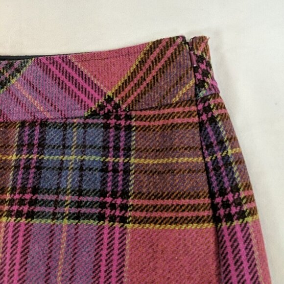 L.L. Bean Pink Plaid Wool Skirt Women's 8 Short Knee Length Slit Tartan Pencil - Picture 2 of 15